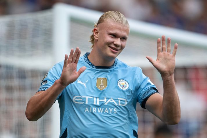 Haaland skoraði tíundu þrennu sína í búningi Manchester City um helgina.