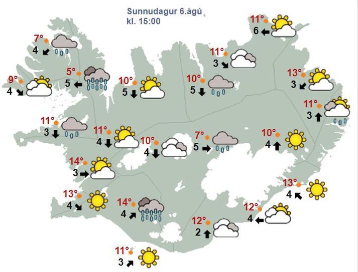 Nokkur hlýindi verða um landið allt. Á nokkrum stöðum verður hins vegar hellidemba.