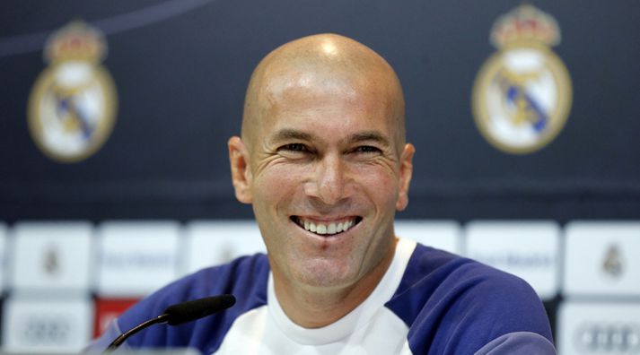 Zinedine Zidane á blaðamannafundinum í dag.