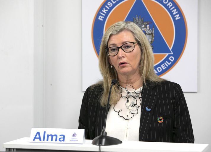 Alma Möller, landlæknir, á upplýsingafundi almannavarna 2. apríl 2020.
