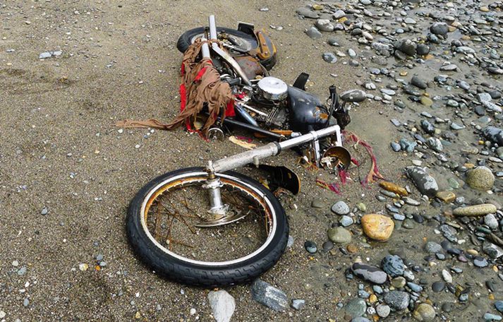 Mótorhjólið skolaði upp á land í Kanada.