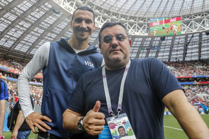 Raiola ásamt sínum manni, Zlatan, á HM síðasta sumar.