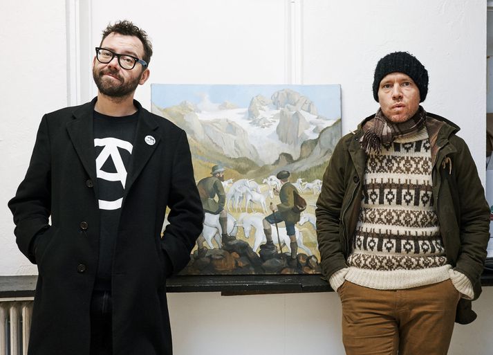 Hugleikur fékk vin sinn Þránd Þórarinsson til að henda í eitt stykki málverk. 
