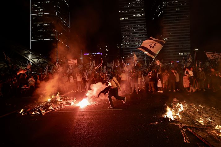 Frá mótmælum í Tel Aviv í dag.