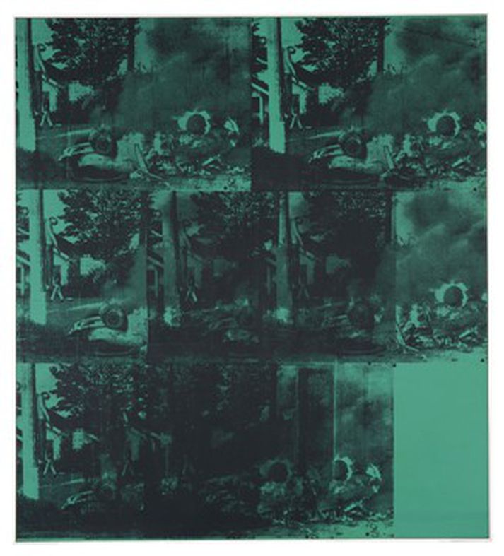 Málverkið Green Car Crash (Green Burning Car I) eftir Andy Warhol.