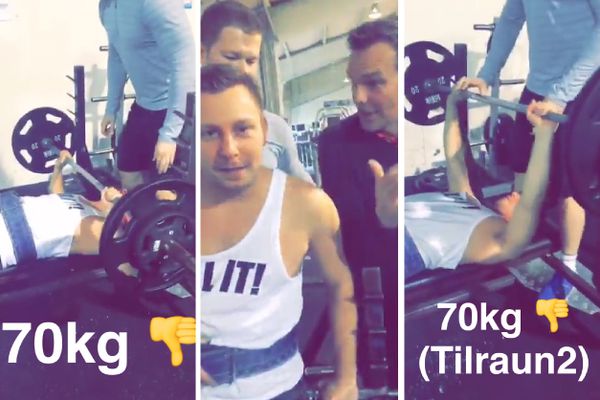 Steindi gat ekki tekið 80 kg. í bekk og tapaði veðmáli við Loga Bergmann