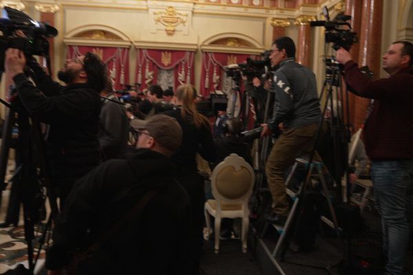 Blaðamannafundur í forsetahöllinni í Kænugarði